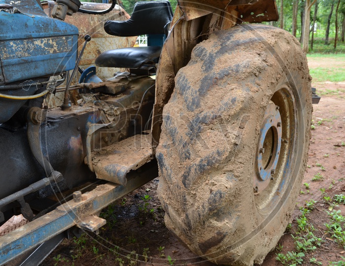 Mud On Tyre of Tractor In agricultural Fields
