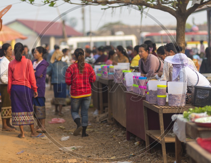 People in a Local Market at Luang Prabang, Laos