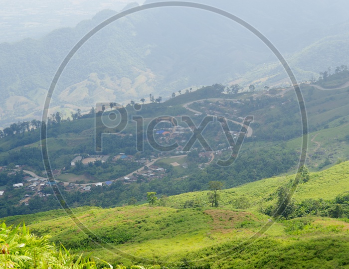 Landscape With Terrain Agricultural  Lands  And Hairpin Bend Ghat Roads