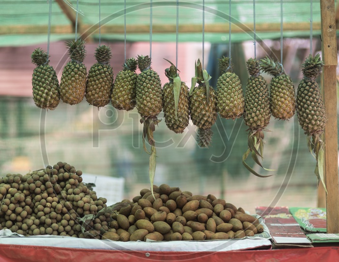 Pineapples in Fruit stalls in Laos
