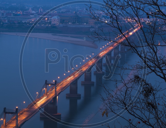 A Thailand bridge with night lights