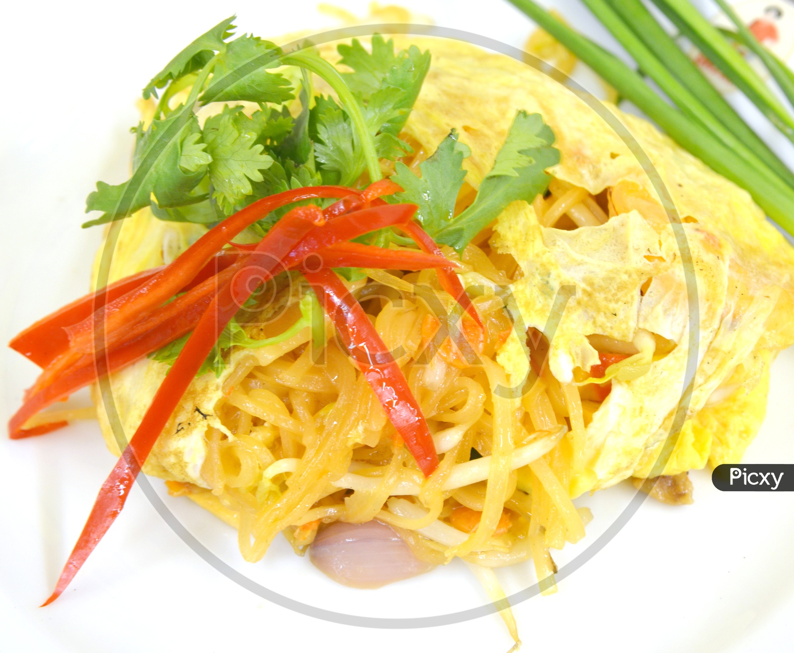 Stir fry noodles with shrimp in Thai Cafe