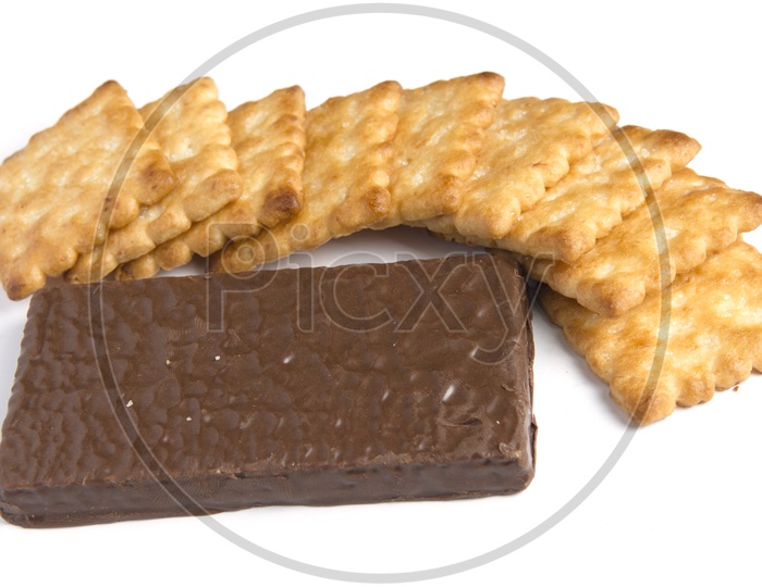 Crackers along with chocolate wafer