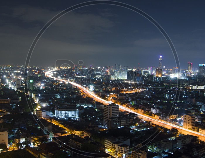 Traffic at night, View Point of Bangkok, Thailand
