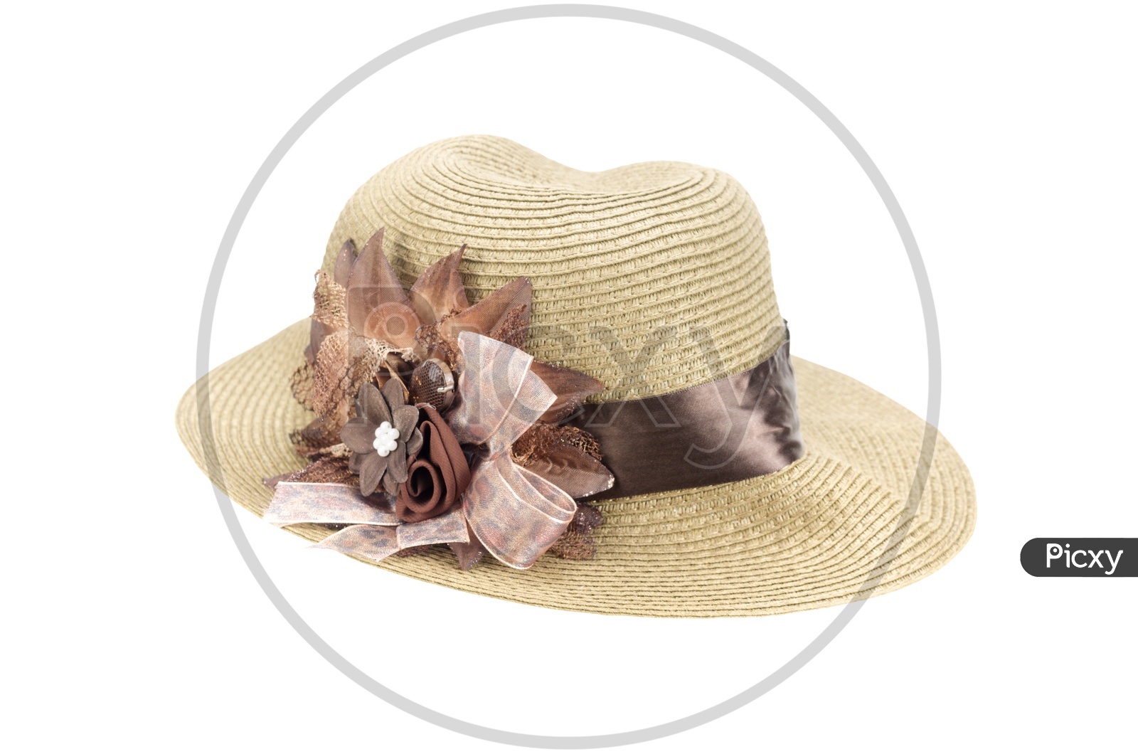 Beach Hat With Flowers Decorated On an Isolated White Background