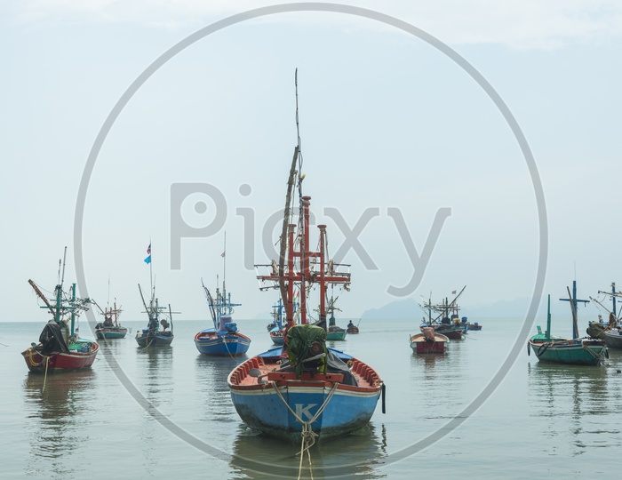 Landscape of local fishing boats in Thailand