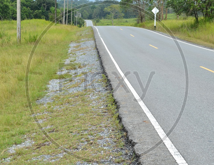 Rural Village roads With Asphalt Lines