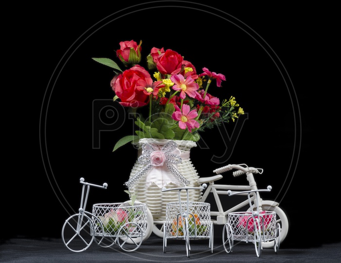 still life with Flower Vase On an Isolated Black  Background
