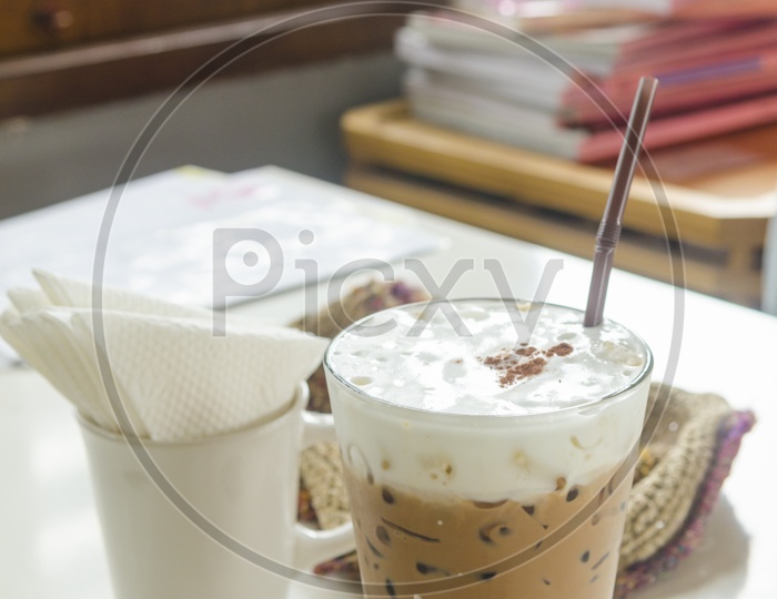 Ice coffee latte with whipped Cream