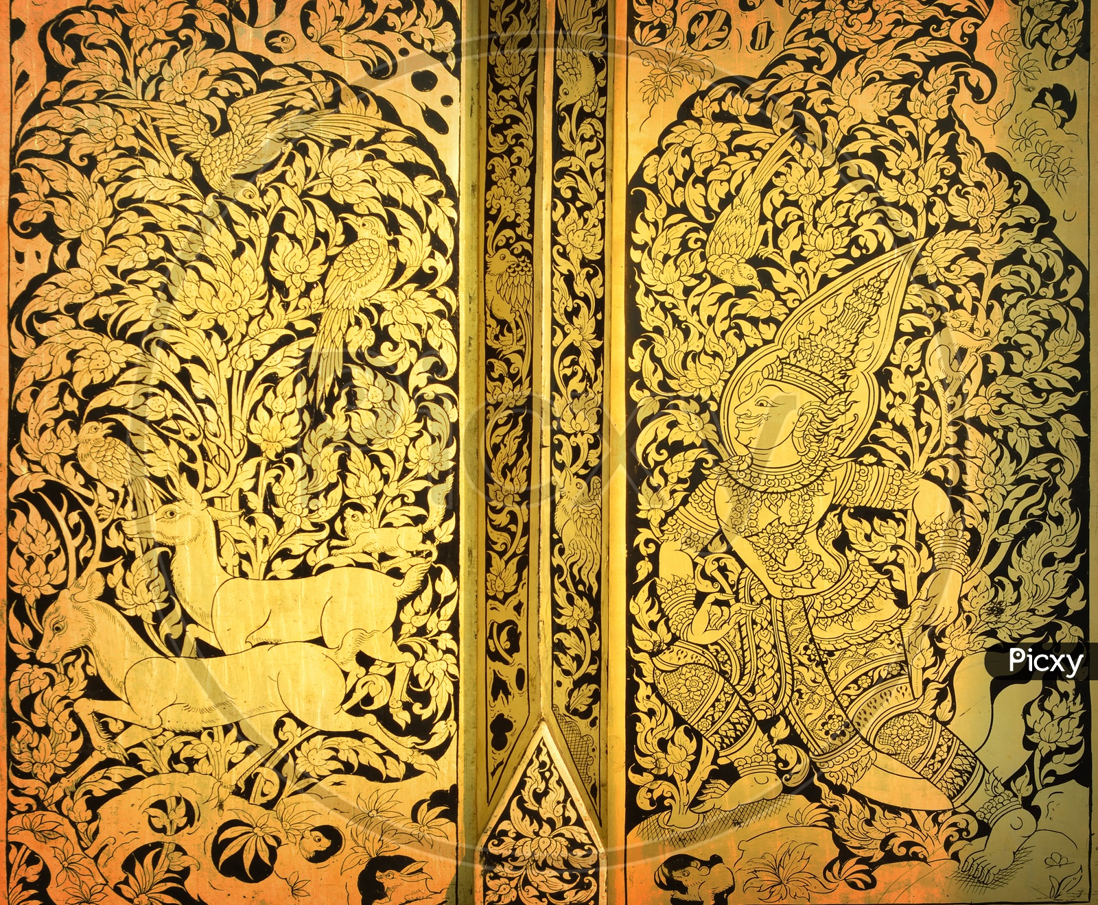 Thai painting on wood gold