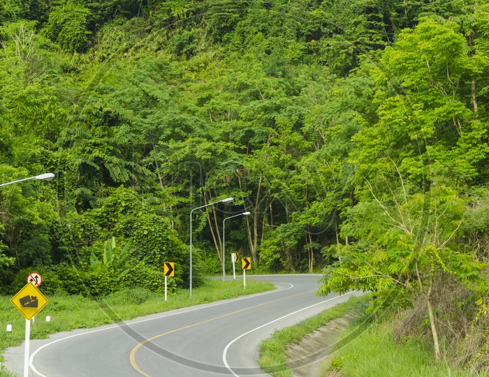 An empty S-Curved road on skyline drive in Thailand