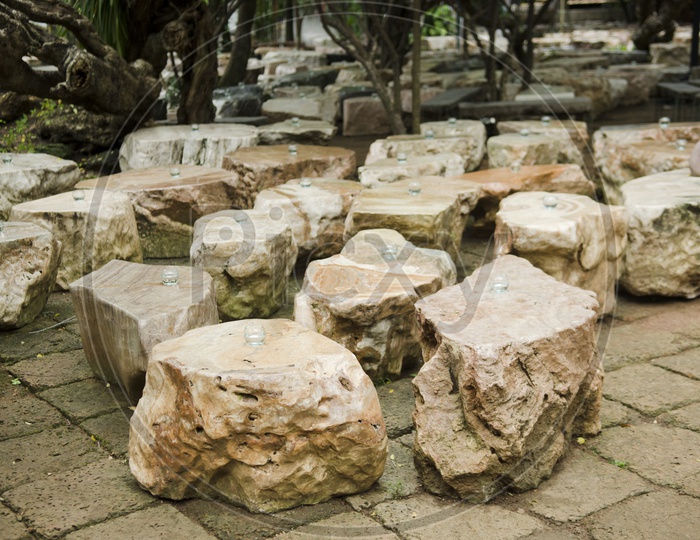 Limestone rock made chairs