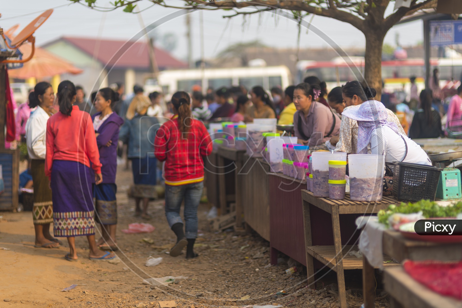 People in a Local Market at Luang Prabang, Laos