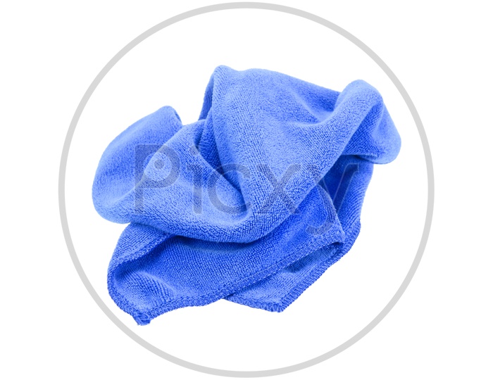 Crumpled blue microfiber cloth isolated on white background