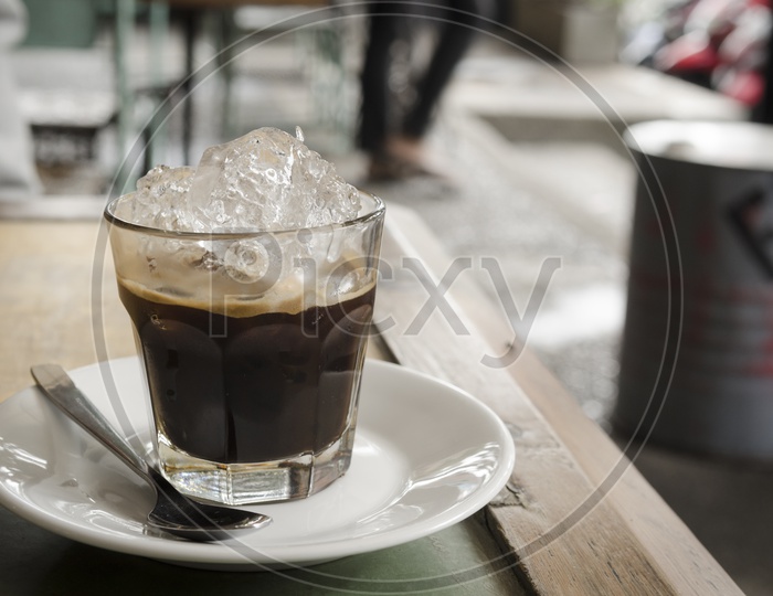 An Espresso shot with ice served in a Thai Cafe