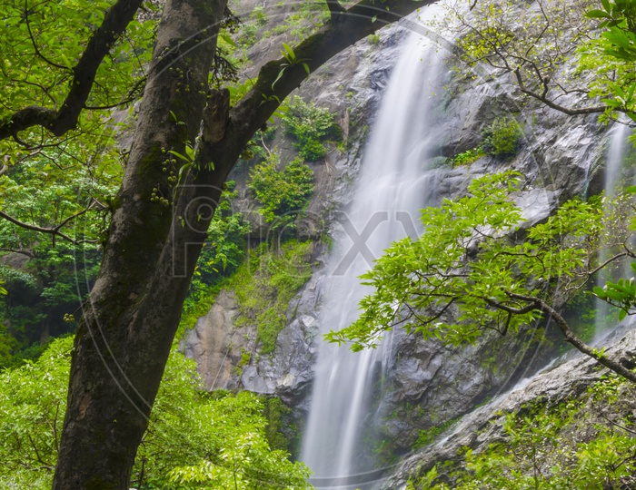Long Exposure Shot Of Klong Lan waterfall With Smooth Water Flowing Texture