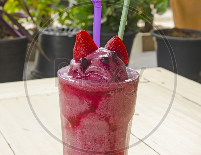 A Milkshake with Strawberries in Thailand cafe