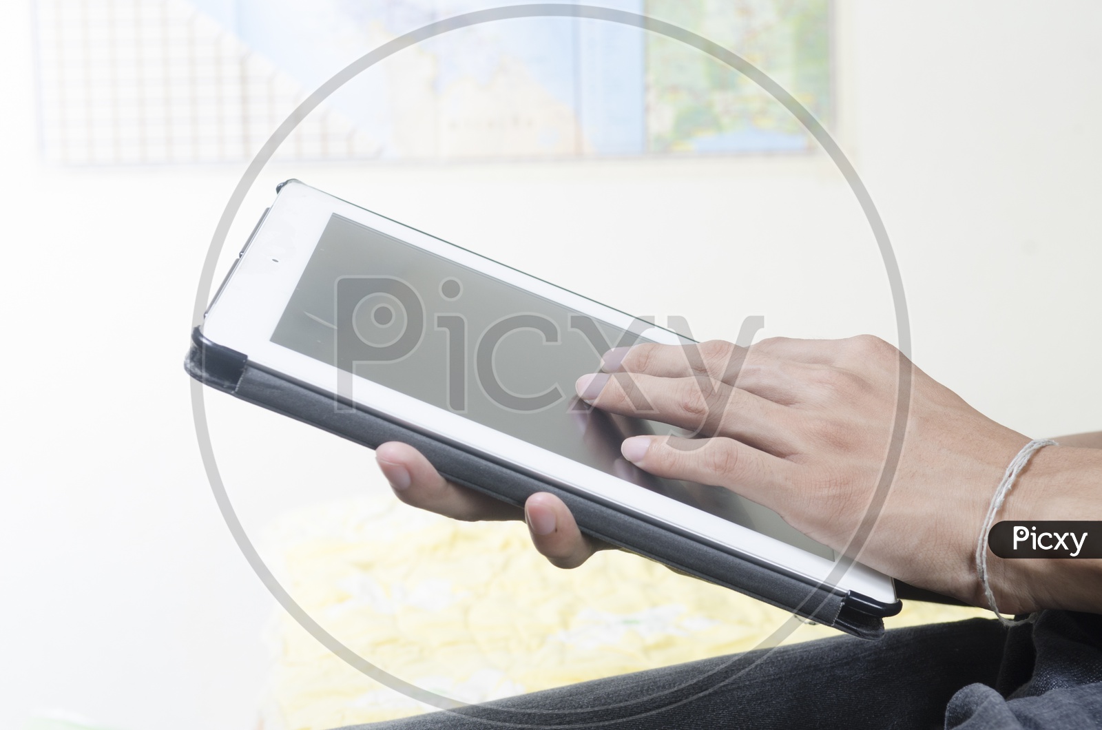 Young Business man Hands working On  digital tablet Gadget