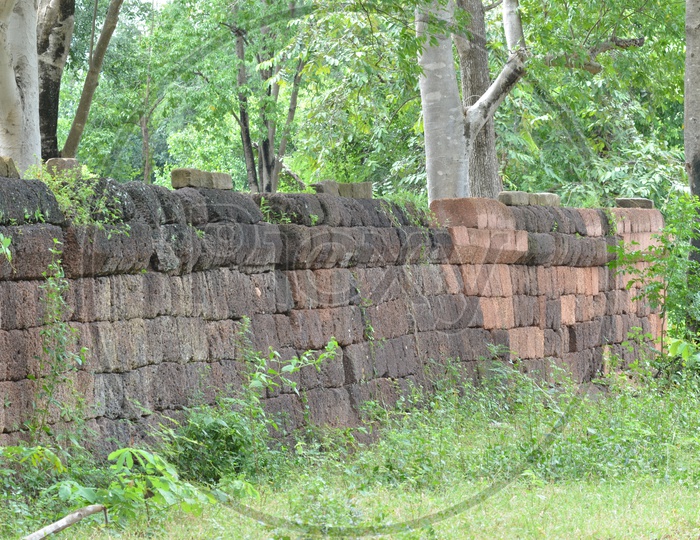 Ancient Buddhist Castle Walls Built With Stones In Sdok Kok Thom Temple , Kaeo , Thailand