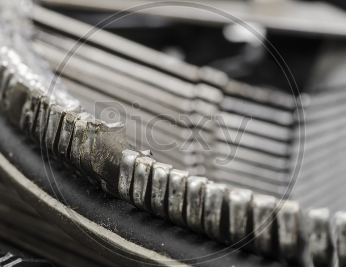 Close up of antique typewriter mechanism