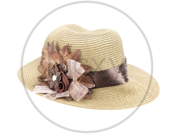 Beach Hat With Flowers Decorated On an Isolated White Background