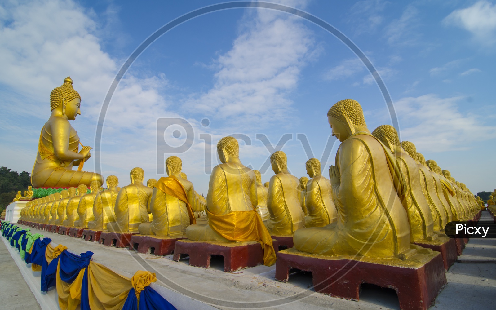 Makha Bucha 1250 disciples statue tempke in  Nakhonnayok, Thailand