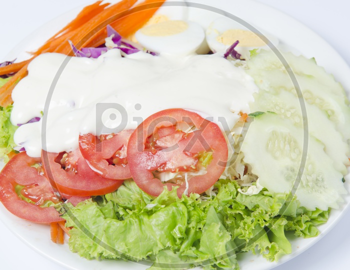 Vegetable salad in a Plate isolated on white background