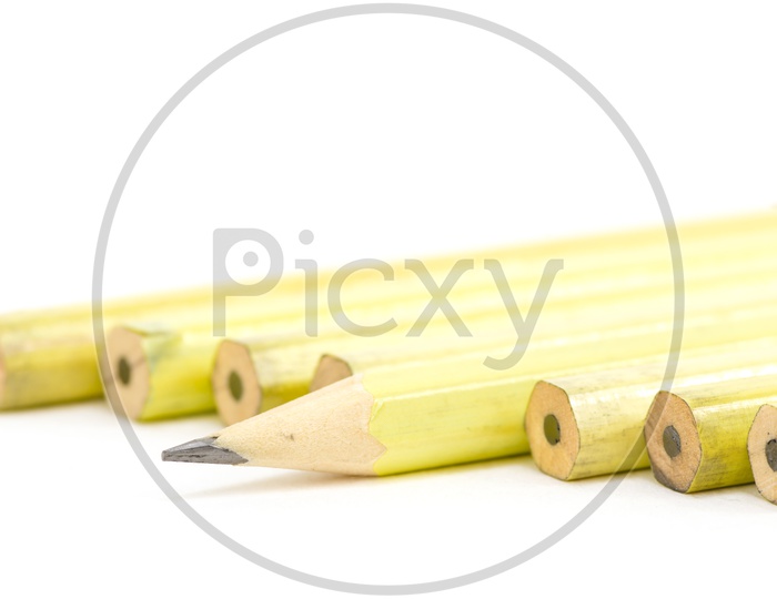 Bunch Of  sharpen and un-sharpen Pencils On an Isolated White Background