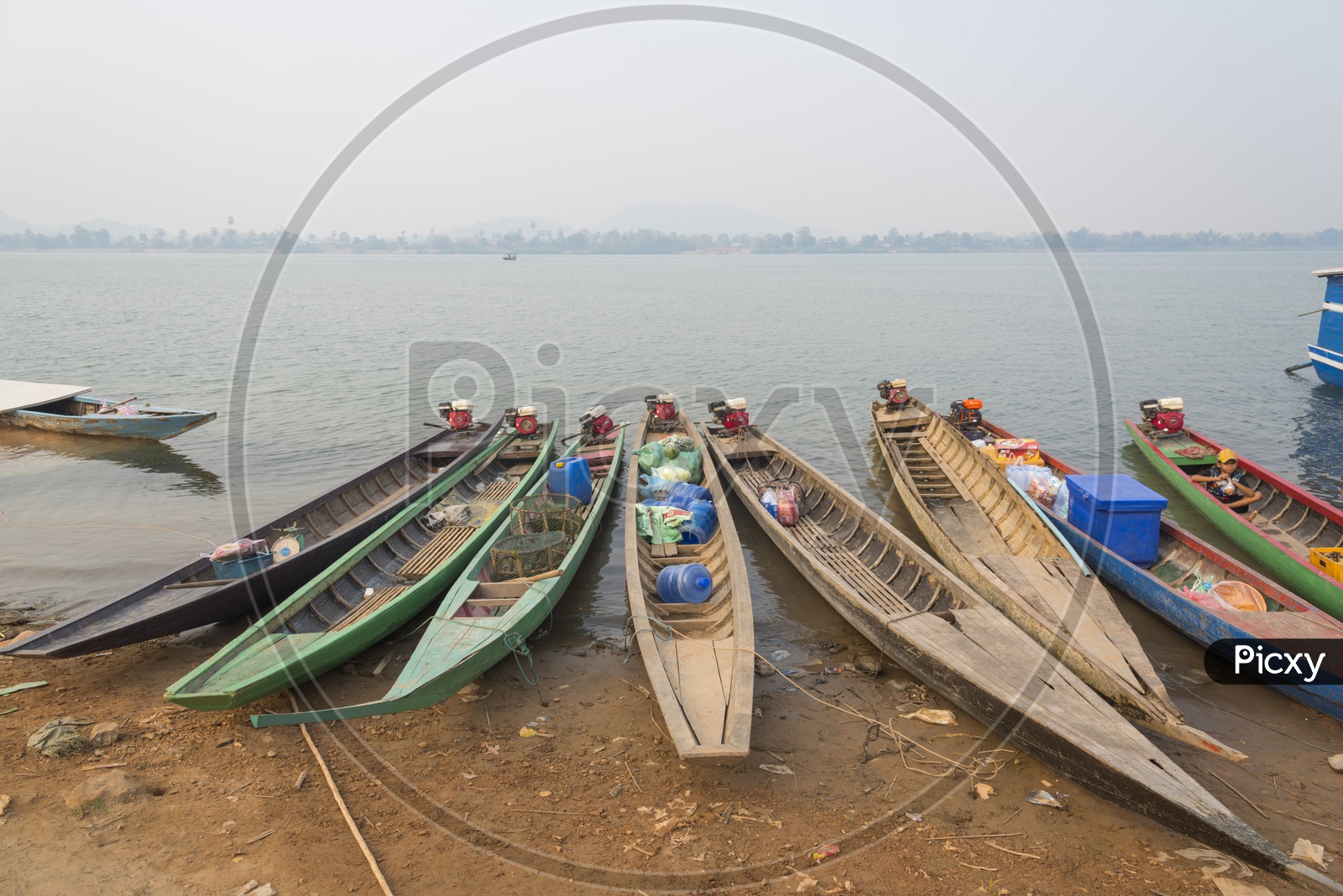 Boats in a River at Ubon Ratchathani province in Thailand