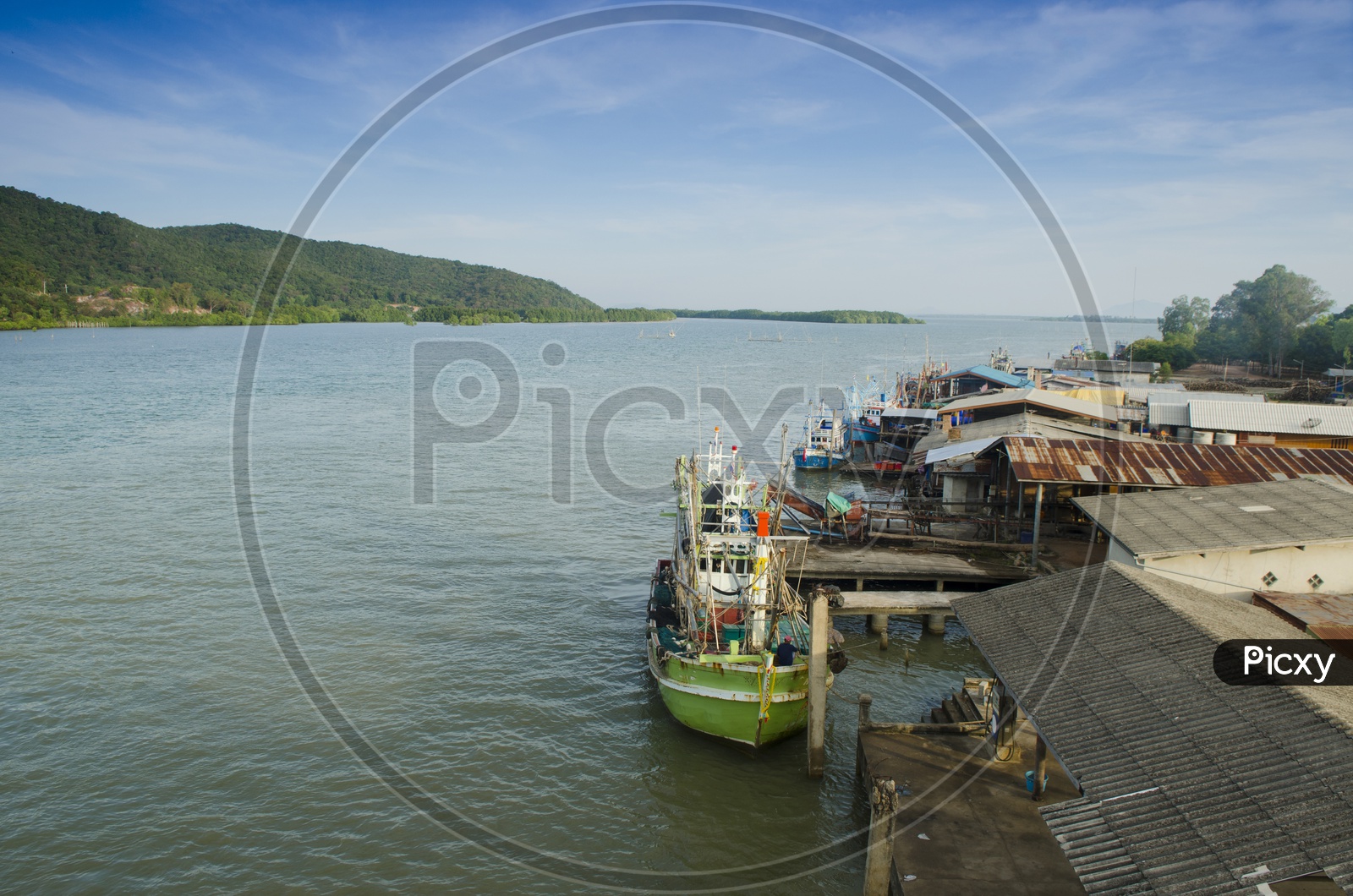 Fishing Boats In Tropical River at Chanthaburi in Thailand