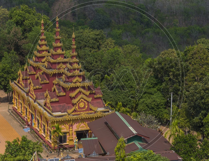 Burmese temple by the mountains in Burma