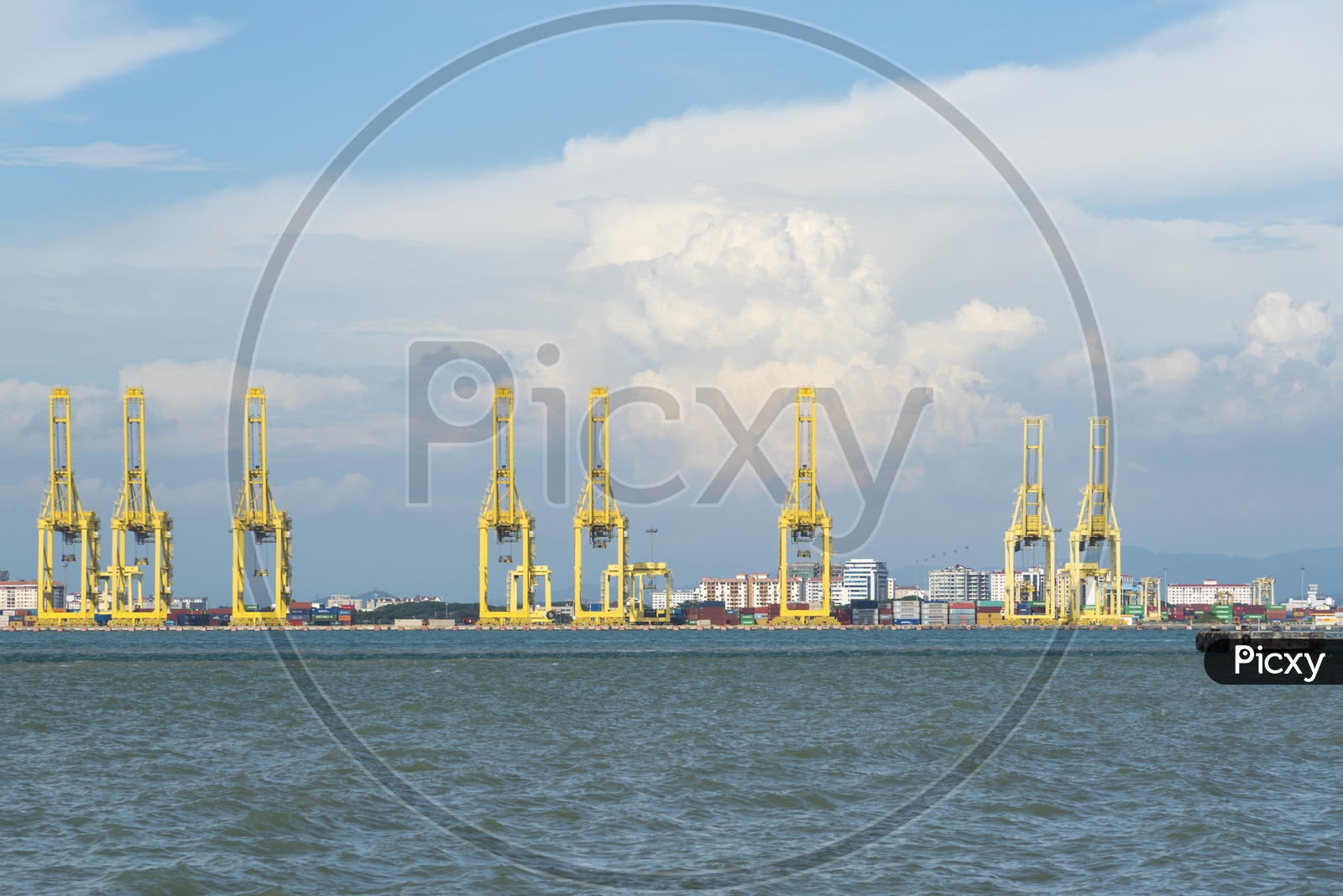 View of port cargo container terminal in Penang, Malaysia.