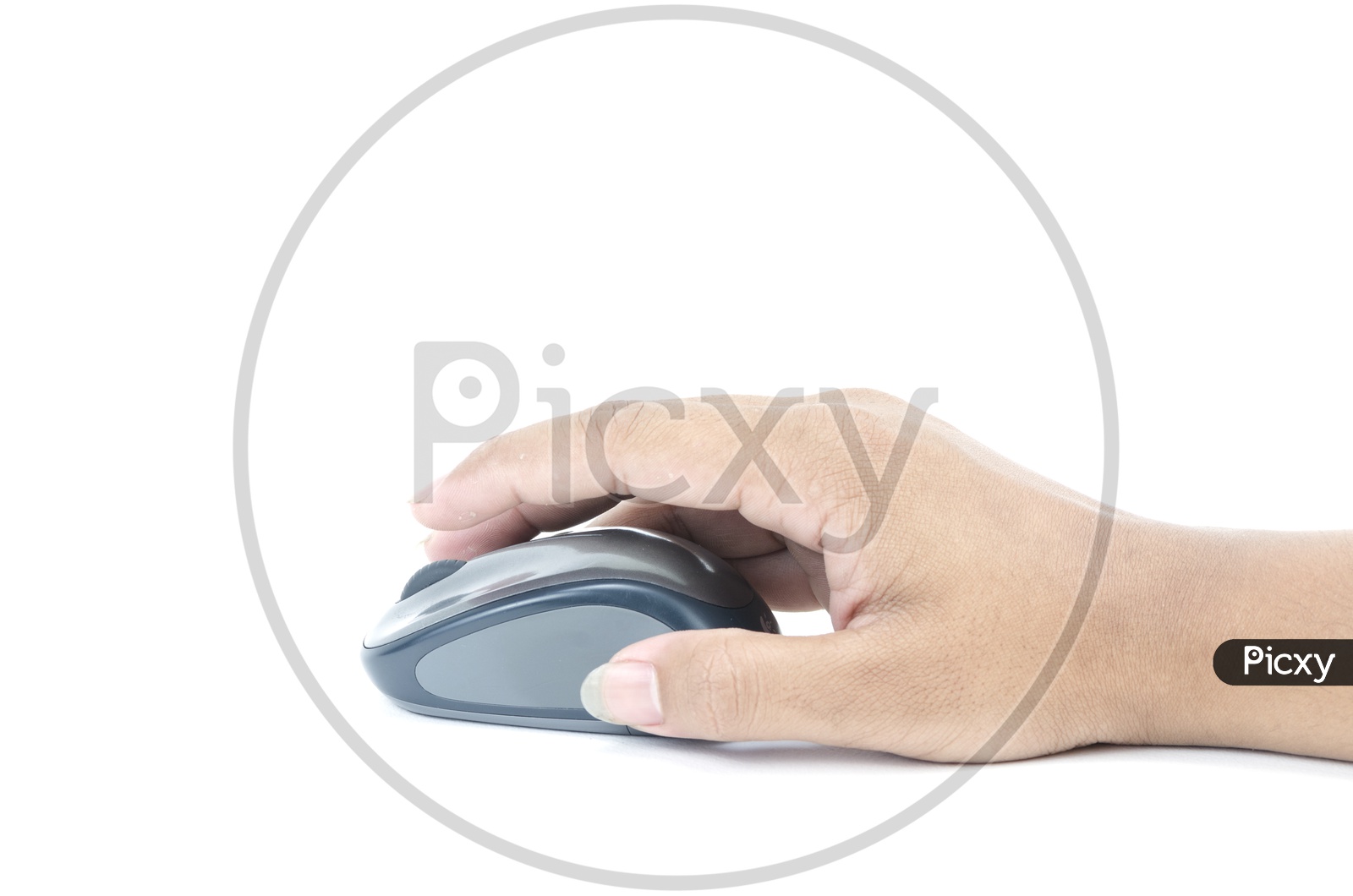 Man Hand Clicking Wireless Mouse On an Isolated White Background