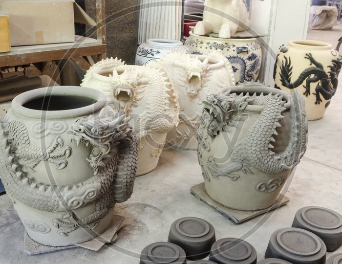 Ceramics factory And production stages Of  Jars at Ratchaburi, Thailand