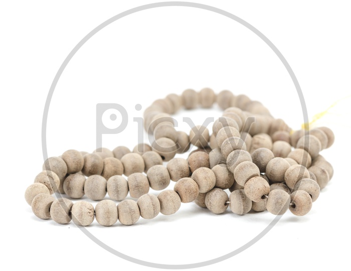 Chanting Mala or japa Mala or fetish paternoster With Wooden Beads  isolated on white Background