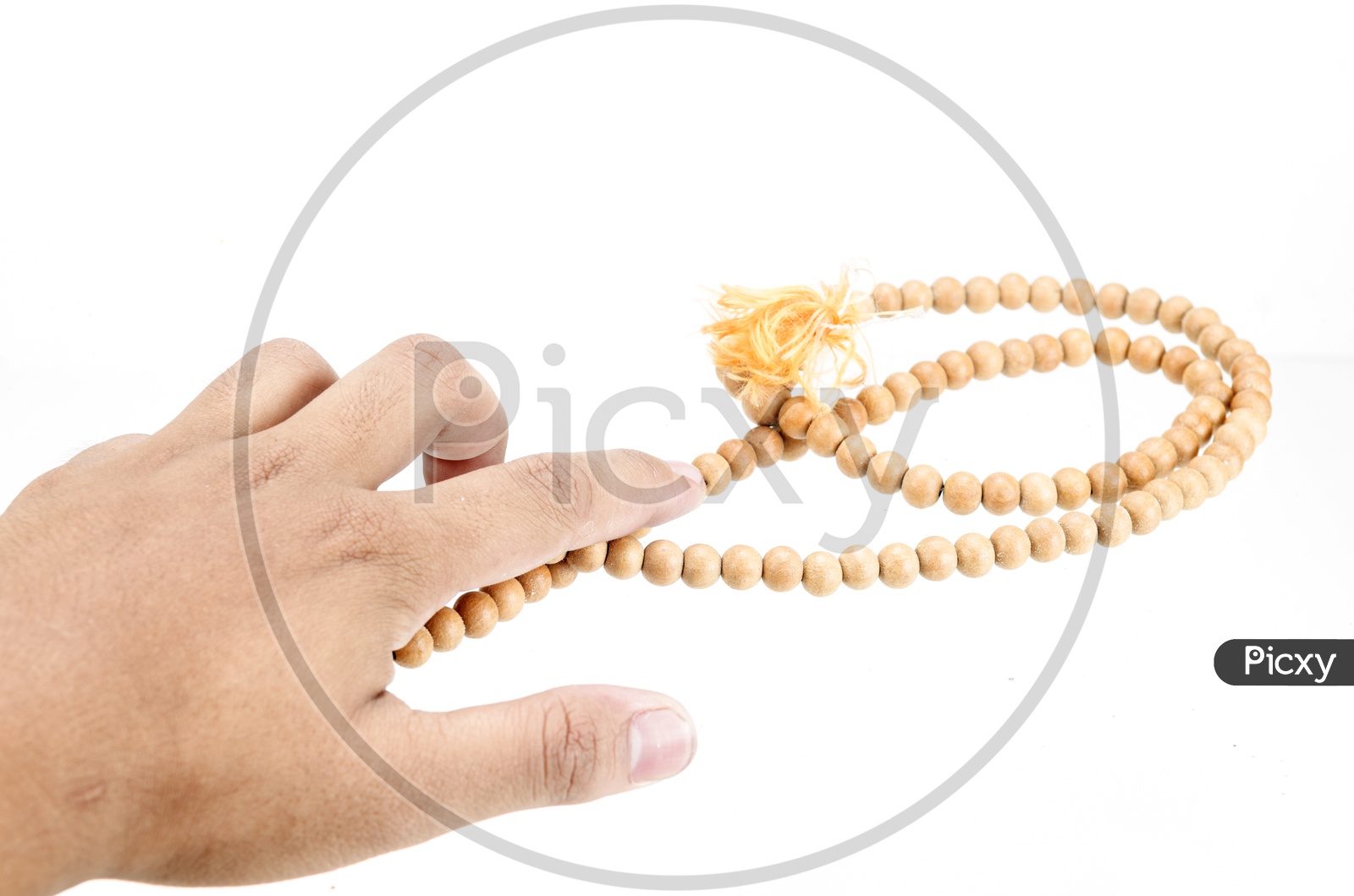 Chanting Chain With Wooden beads On an isolated White Background