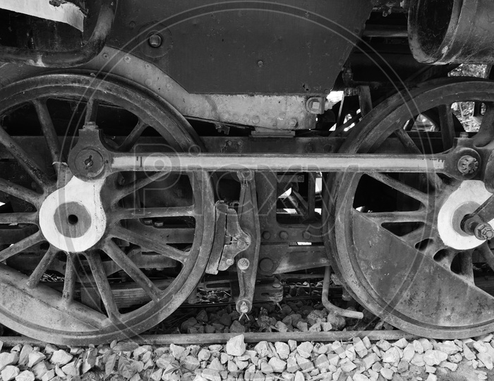 Vintage iron railway locomotive wheels In B&W Filter