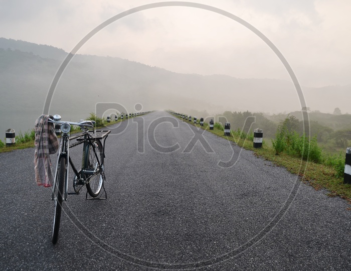 A bicycle on the empty road