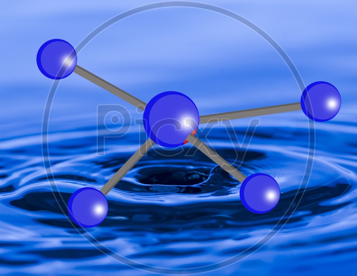 Molecules With Bonds Over a Blue Solution Surface  For Chemical Reaction Concepts