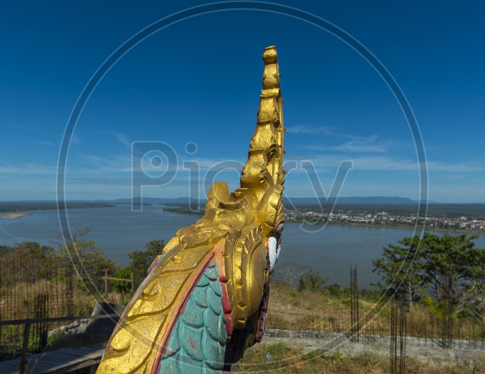 Serpent king or king of Naga statue in Laos Temple