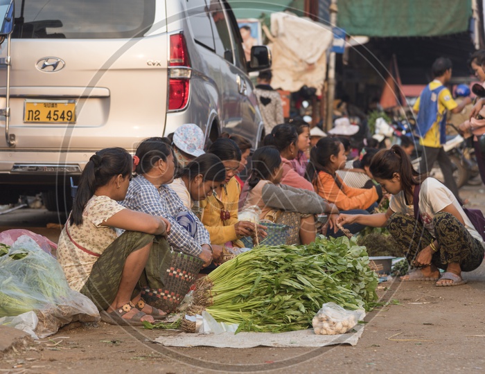 Luang Prabang Morning Market scene in luang prabang Laos.