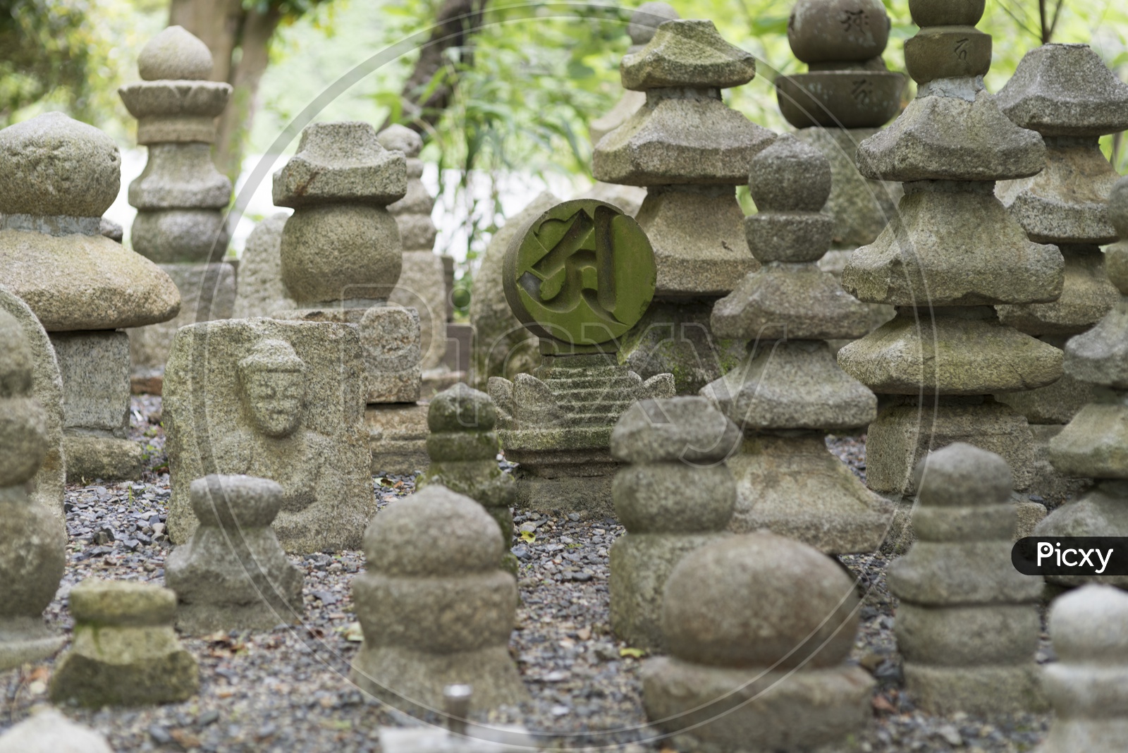 Buddhist stupas along the entrance to the Zuiganji Temple in Matsushima.