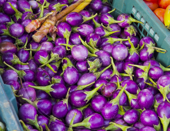 Eggplants in a carrier in Thai Stall