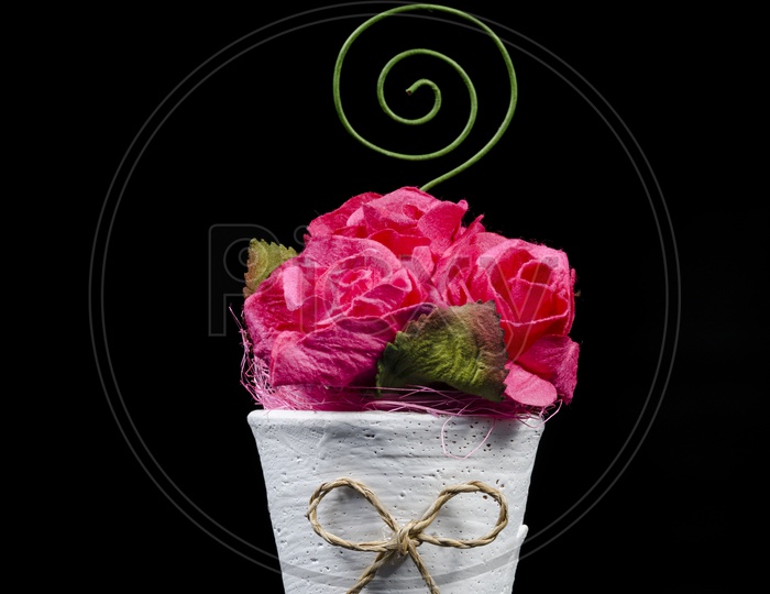 still life with flower Vase On an isolated Black  background