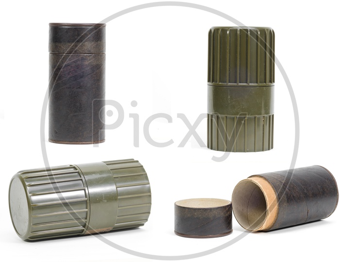 picture set of Cylindrical shape plastic container on white background