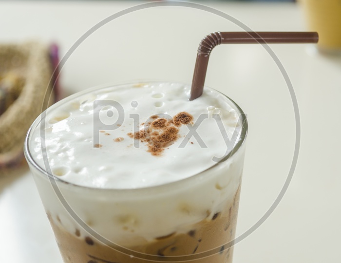 Ice coffee latte with whipped Cream