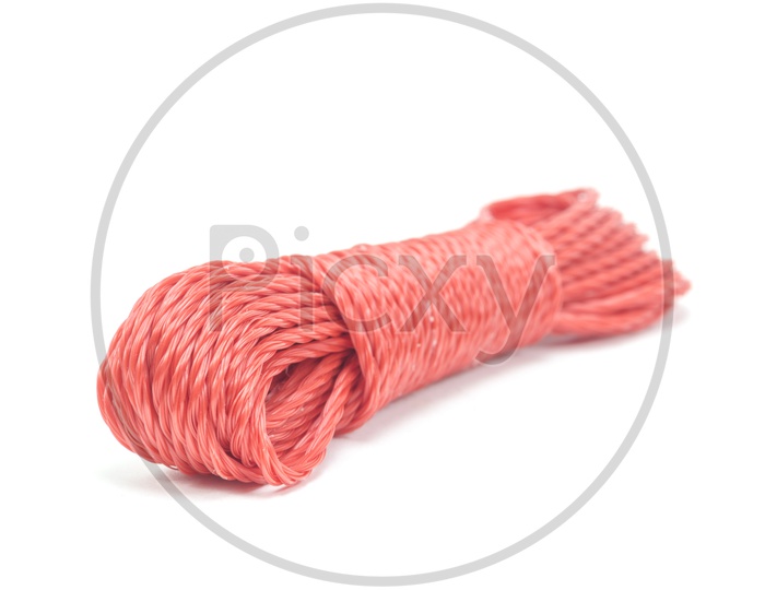 bundle of colorful nylon ropes on white background