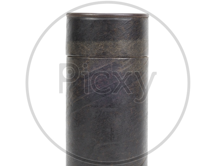 Brown paper tube container isolated over white background