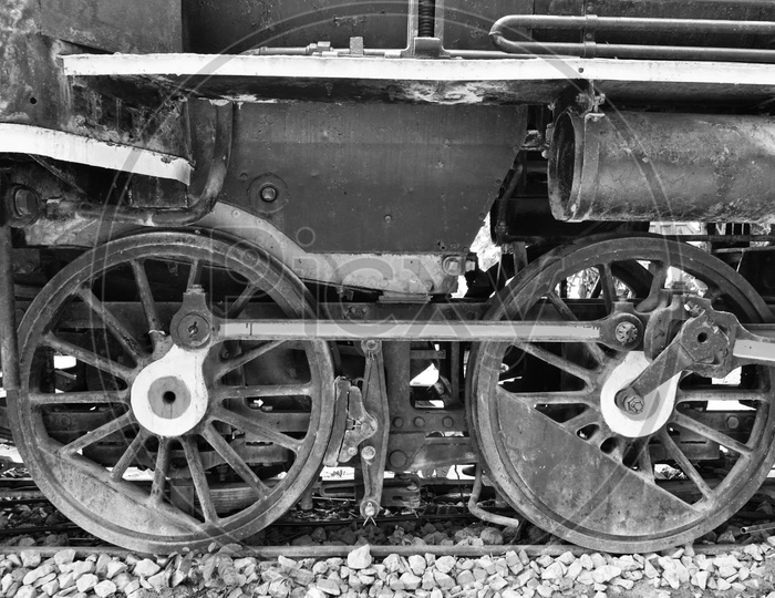 Vintage iron railway locomotive wheels In B&W Filter