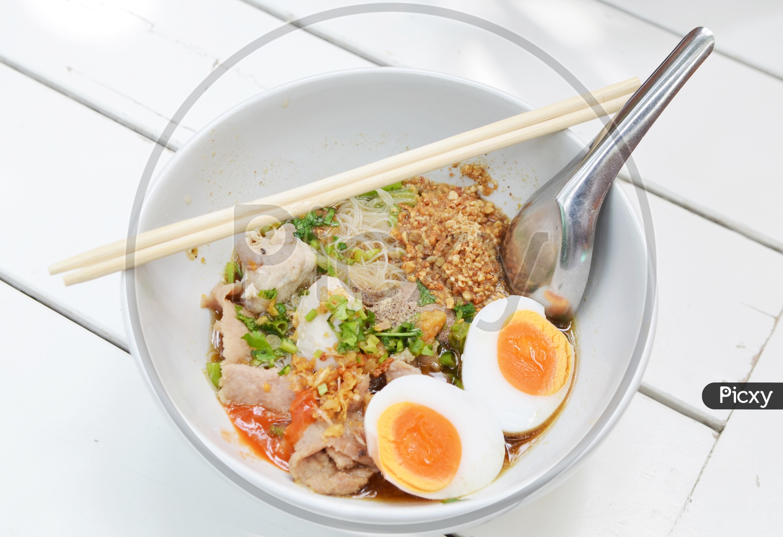 Thai pork Noodles with Boiled egg
